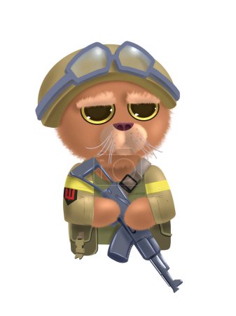 Photo for 3D rendering of a soldier in a helmet and with a gun. Ukrainian soldier cat - Royalty Free Image