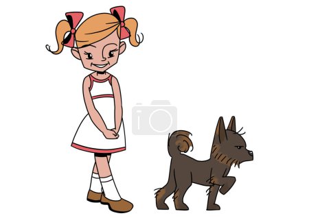 Photo for Girl in a dress and a small dog - Royalty Free Image