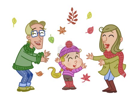 Photo for Family having fun with autumn leaves - Royalty Free Image