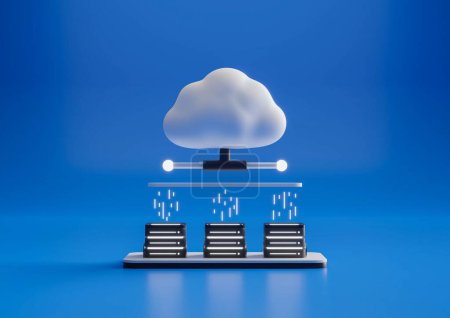 Cloud-Speicher mit Server, 3D-Abbildung