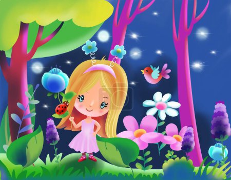 Photo for Cartoon girl in forest - Royalty Free Image