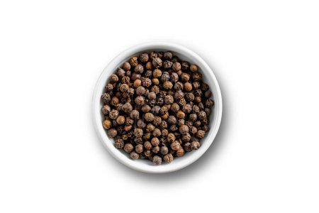Photo for Black pepper seeds bowl. Up view studio shoot on white background. - Royalty Free Image
