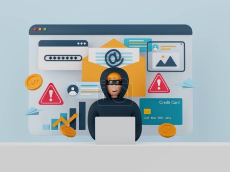 Téléchargez les photos : 3d illustration of Data phishing concept, Hacker and Cyber criminals phishing stealing private personal data, password, email and credit card. Online scam, malware and password phishing. - en image libre de droit