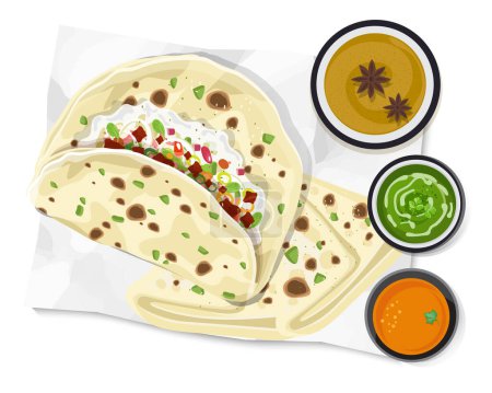 Téléchargez les illustrations : Cuisine indienne kulcha, Pain indien kulcha, Illustration vectorielle - en licence libre de droit