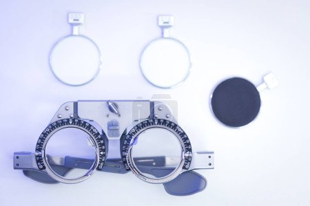 Photo for Optometric frame measurement. Trial frame for eye test - Royalty Free Image