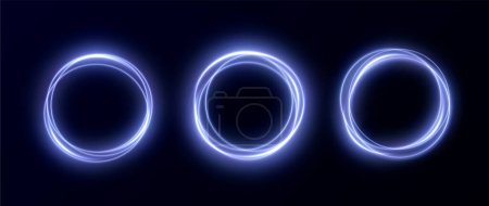 Illustration for Creative light neon round frame png. Frame made of round luminous blue and pink lines. Design element for games, websites, postcards, light banners. Vector illustration - Royalty Free Image