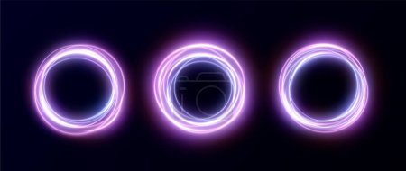 Illustration for Creative light neon round frame png. Frame made of round luminous blue and pink lines. Design element for games, websites, postcards, light banners. Vector illustration - Royalty Free Image