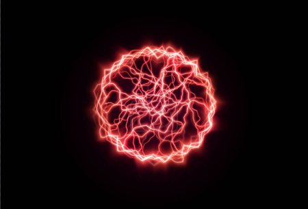 Illustration for Powerful ball lightning red png. A strong electric neon charge of energy in one ring. Element for your design, advertising, postcards, invitations, screensavers, websites, games. Vector illustration - Royalty Free Image