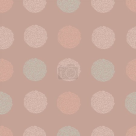 Illustration for Vector seamless pattern pompom in rows in pastel blue, pink and blue color on dark pink background. Party or Birthday baby repeating pattern. Pon pon pom. - Royalty Free Image