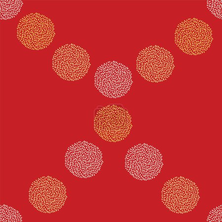 Illustration for Vector seamless bokeh patttern, garland, gold lights isolated on red background. Pine, xmas evergreen plants seamless pattern. Vector Christmas tree garland decoration bokeh - Royalty Free Image