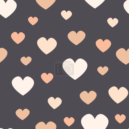 Ilustración de Patrón sin costura vectorial pelusa melocotón y corazones de color rosa sobre fondo negro u oscuro perfecto para la invitación, San Valentín, tela - Imagen libre de derechos