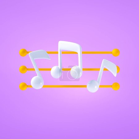 3d music note with curves and swirls. 3d render illustration