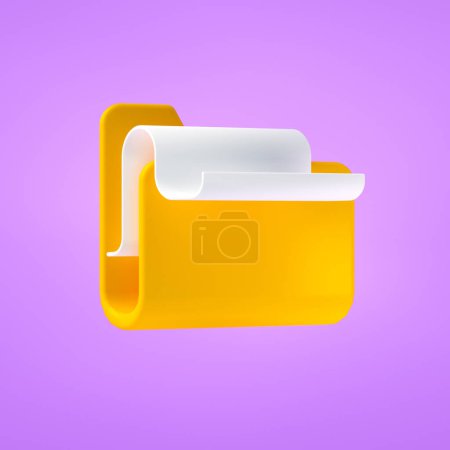 Photo for 3d Folder icon. Cartoon style minimal folder with files backup and file management concept. 3d render illustration - Royalty Free Image