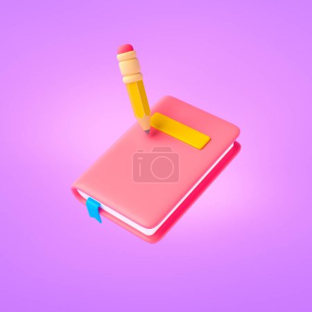 Book and pencil icon, online learning, school study, learning subject and e-learning, education concept. 3d render illustration