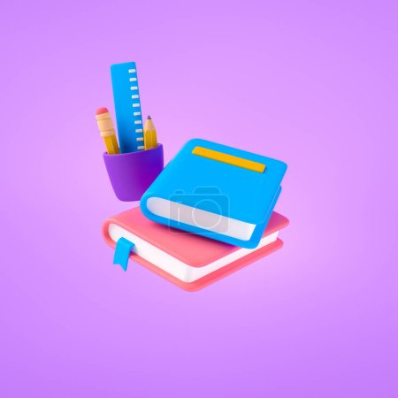Photo for Book and pencil icon, online learning, school study, learning subject and e-learning, education concept. 3d render illustration - Royalty Free Image