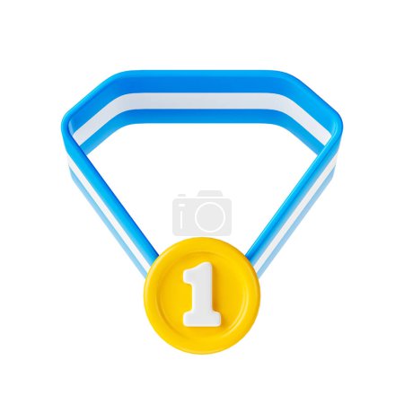 Téléchargez les photos : Médaille de la première place sur fond blanc isolé, icône de la première médaille. Illustration de rendu 3D - en image libre de droit