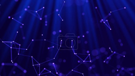 Photo for Abstract blue blurred neon background with rays of light, underwater chemistry, bacteria from the depths. Network connection of points and lines, communication, hyperspace. Internet information web. - Royalty Free Image