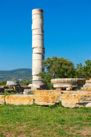 Photo for Column and ruins of the ancient greek temple of Hera,the Heraion, Samos,Greece - Royalty Free Image