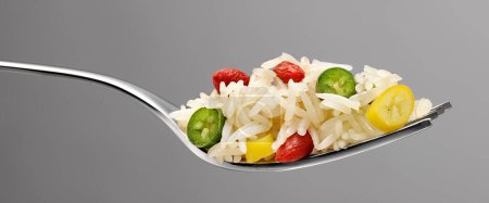 Photo for Fork with basmati rice salad,close up view - Royalty Free Image