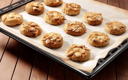 almond pastries on an oven tray just baked