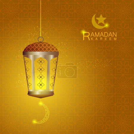 Téléchargez les illustrations : Lanterne sur motif typique islamique en couleur or. - en licence libre de droit