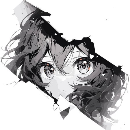 Photo for Manga eyes looking from a paper tear. Black and white color. Anime girl peeps out isolated on white background. Vector illustration EPS10 - Royalty Free Image