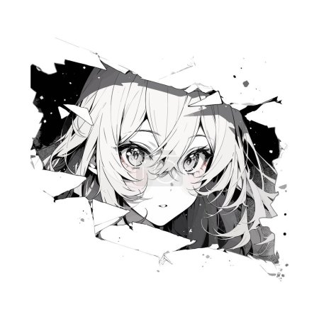 Photo for Manga eyes looking from a paper tear. Anime girl peeps out isolated on white background. Vector illustration EPS10 - Royalty Free Image