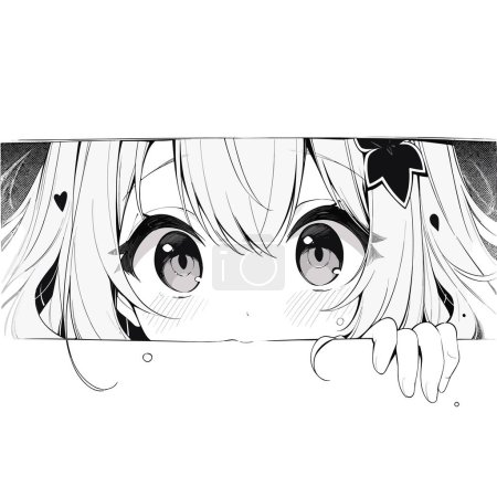 Photo for Manga eyes looking from a paper tear. Black and white color. Anime girl peeps out isolated on white background. Vector illustration EPS10 - Royalty Free Image