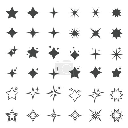 Téléchargez les illustrations : Cool Sparkle Icons Collection. Shine Effect signe vectoriel Design. Éclat futuriste rétro. Modèles pour la conception, affiches, projets, bannières, logo - en licence libre de droit