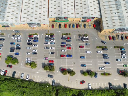 Photo for Llantrisant, Wales, UK - 19 July 2023:  Aerial view of stores in an out of town retail park in near Talbot Green south Wales - Royalty Free Image