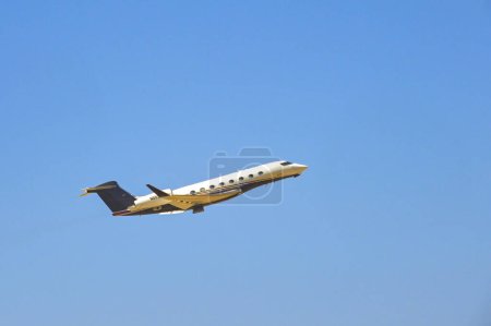 Photo for Luqa, Malta - 7  August 2023: Gulfstream G650 privatre executive jet (registration N652FX) owned by Flexjet aking off from Malta International Airport - Royalty Free Image