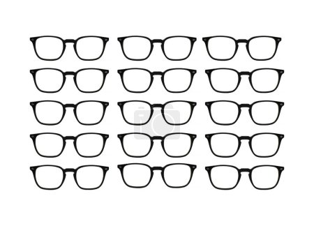 Photo for Rows of glasses with black frames isolated on a white background - Royalty Free Image