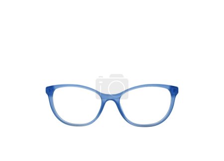 Photo for Pair of glasses with a bue frame isolated on a plain white background. Front view. Copy space. - Royalty Free Image