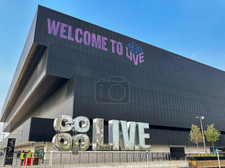 Foto de Manchester, Inglaterra, Reino Unido - 31 de mayo de 2024: Vista exterior de la nueva sala de conciertos Co-op Live cerca del centro de la ciudad - Imagen libre de derechos
