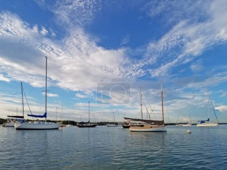 Photo for Key Biscayne, Florida - September 24, 2016 - Sailboats at anchor off Crandon Marina on sunny morning. - Royalty Free Image
