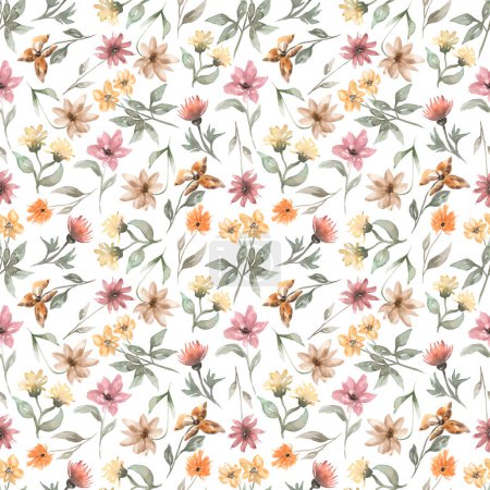 Wildflowers Seamless Pattern, Watercolor Dried Herbs paper, Meadow flowers paper, garden flower repeat pattern, floral printing design