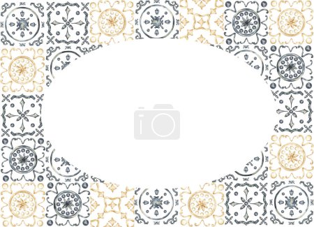 Photo for Watercolor tiles frame illustration in yellow and blue colors - Royalty Free Image