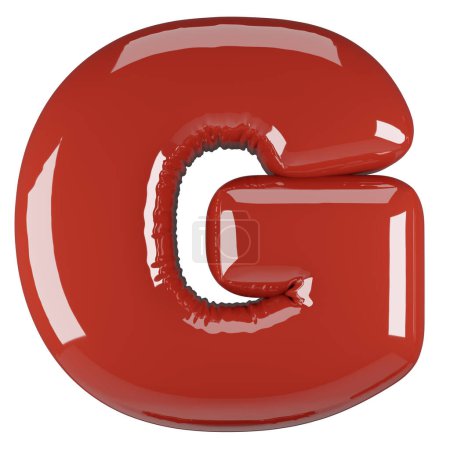 Inflated glossy RED letter G uppercase illustration. 3D render of latex bubble font with glint. Graphic type, typography, ABC clipart, alphabet