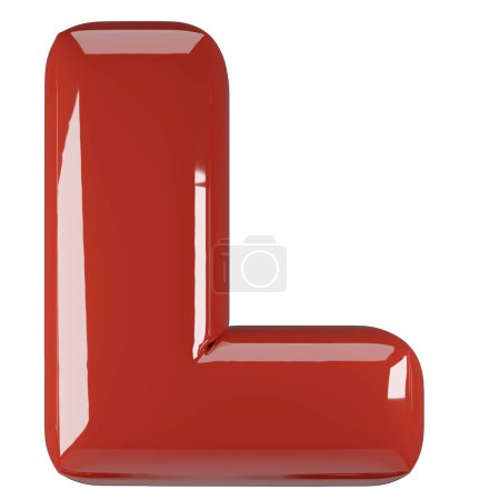 Illustration majuscule gonflée rouge brillant lettre L. rendu 3D de polices bulle de latex avec reflets. Type graphique, typographie, clipart ABC, alphabet