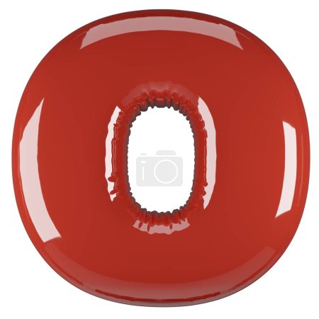 Inflated glossy RED letter O uppercase illustration. 3D render of latex bubble font with glint. Graphic type, typography, ABC clipart, alphabet