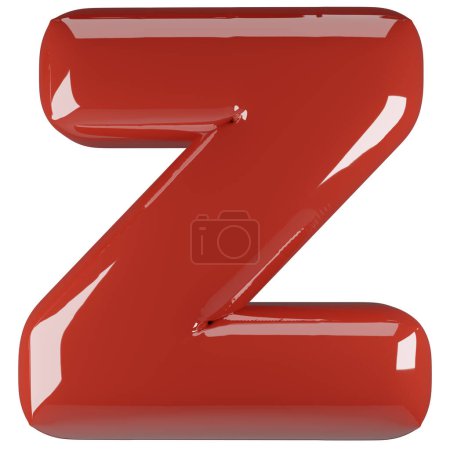 Inflated glossy RED letter Z uppercase illustration. 3D render of latex bubble font with glint. Graphic type, typography, ABC clipart, alphabet