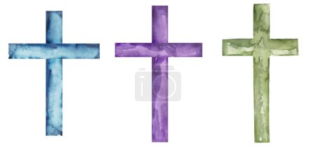 Kreuz Cliparts, Aquarell Christian blau, violett und grün Kreuz Set, Taufkreuz Clip Art, Hochzeit lädt ein, Heiliger Geist, Religiöse Illustration 