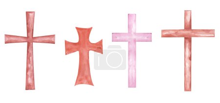 Cross Clipart, Watercolor Christian red and pink cross set, Baptism Cross clip art, Wedding invites, Holy Spirit, Religious illustration 