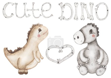 Acuarela bebé dinosaurios ilustración, animales lindos clipart para vivero y baby shower