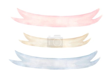 Watercolor ribbons and banners for text. Collection of Watercolor design elements, labels and ribbons. Hand drawn delicate color stripes.