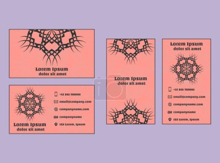 Business cards, each with a unique color scheme and intricate, symmetrical design, resembling snowflakes or mandalas. Distinctive business cards with symmetrical designs