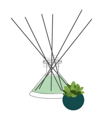 Ilustración de Inicio aromaterapia Ilustración aislada vectorial. Difusor verde con palos con maceta de pie con suculenta - Imagen libre de derechos