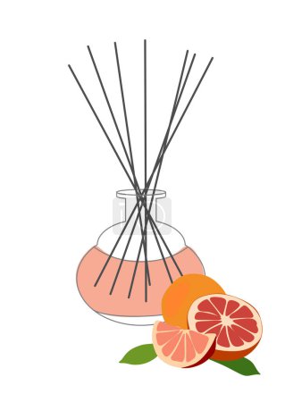 Ilustración de Inicio aromaterapia Ilustración aislada vectorial. Difusor con palos de naranja y aroma cítrico de pomelo - Imagen libre de derechos