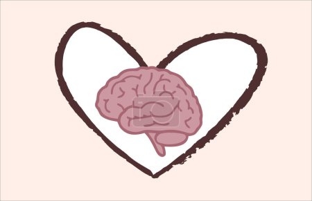 Ilustración de Lindo cerebro en el corazón. Lógica y sentimiento, Equilibra tu ilustración de vector de vida. salud mental y meditación. - Imagen libre de derechos