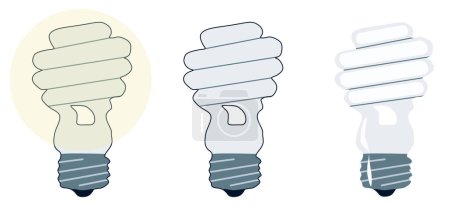 Illustration for Light bulbs vector Flat illustrations set. Lightbulb isolated on white. Halogen, led, incandescent, energy saving concept, lamps. Modern illumination, cartoon illustration, innovation and electricity. - Royalty Free Image